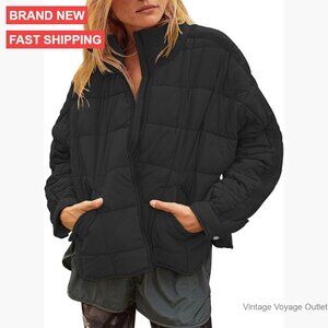 Lightweight Down Puffer Jacket, Packable Cropped Winter Coat, Windproof